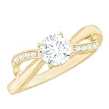 Rosec Jewels Certified 6mm Lab Grown Diamond Engagement Ring, Ef-Vs Quality, Diamond Solitaire Ring With Side Stones - Ready To Gift, 10K Yellow Gold, Size:US 6.00