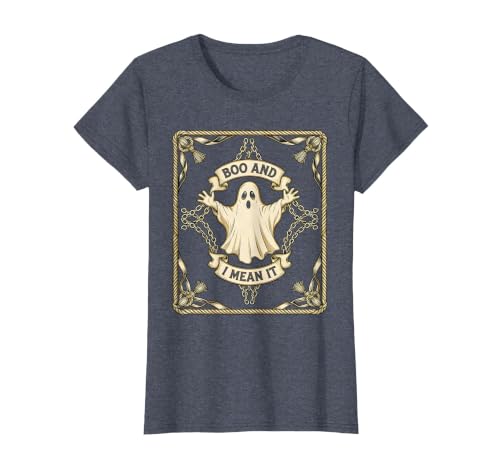 Boo And I Mean It Ghost Halloween Design T-Shirt, Women, Heather Blue, Small