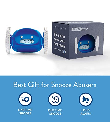 Clocky Alarm Clock On Wheels (Original) | Extra Loud For Heavy Sleeper (Adult Or Kid Bedroom Robot Clockie) Funny, Rolling, Run-Away, Moving, Jumping (Navy) #TOP7