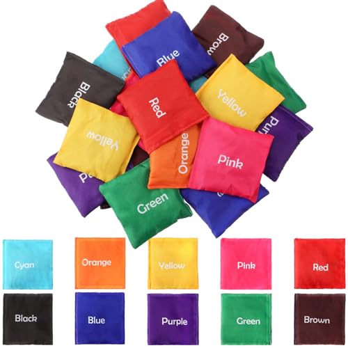 Sotiff 20 Pcs Small Bean Bags for Tossing Educational Cornhole Bags Bulk Mini Educational Learn Colors Toss Toy Cornhole Game Throwing Sack for Outdoor Indoor Hand Toss Sports Activities(Words)