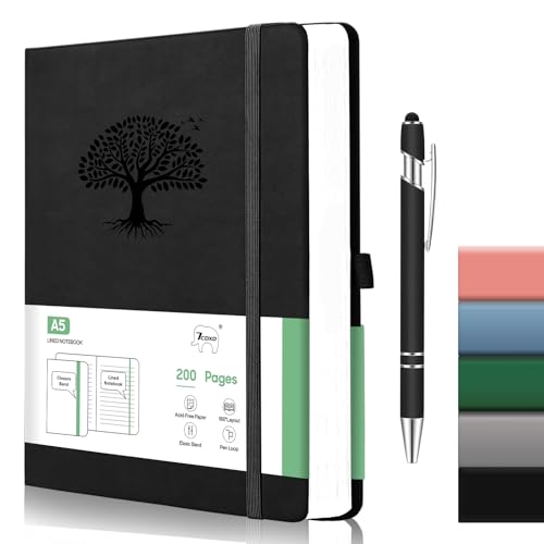 7CDXD - Cuaderno Rayado,A5 Cuaderno con Forro de Tapa Dura,200 Páginas Cuaderno Clásico 21.5 x 15cm,Adecuado para Hombres y Mujeres,Diario de Piel para...