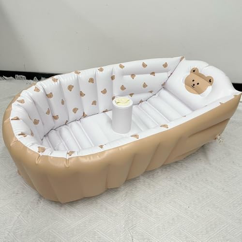 ポータブル ベビーバスタブ バスタブ 新生児用お風呂 折りたたみ式 子供用インフレータブルプール ベビーバスタブ 新生児から使用可能 浴槽 0〜3歳 収納簡単 省スペース ハンドポンプ付き 滑り止めストッパー付きハイバックレスト、軽量、家庭用ベビー用品 (