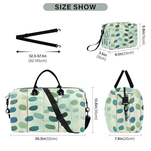 Travel Duffle Bag Weekender Bags Overnight Bag with Toiletry Bag Gym Duffel Bag Blue Green Leaves for Travel Business Trips Sport3