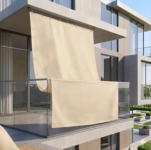 Tenda Da Sole a Caduta Verticale Per Esterno Balcone Con Anelli Impermeabile Ombreggiante Anti Uv Tinta Unita 150x300 200x300 300x300 (Beige, 200x290 cm)