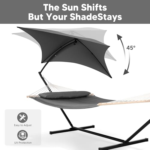 Image of SUNCREAT Hammocks Standing Patio Hammock with Canopy, Dark Gray