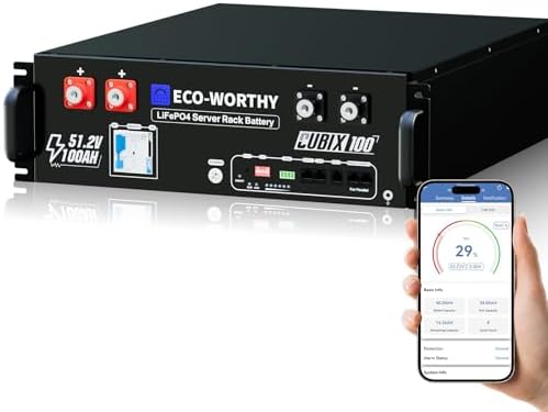 ECO-WORTHY LiFePO4 Battery 48V 100AH (Cubix 100), 5.12kWh Server Rack Lithium Battery with Bluetooth & WiFi, for Home, Shed, Workshop Energy Storage