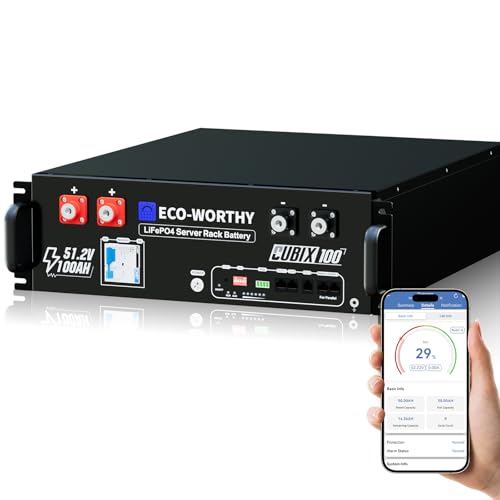 ECO-WORTHY (Cubix 100) 48V 100Ah LiFePO4 Lithium Battery w/Bluetooth | UL1973 & UL9540A & CEC Listed | 5120Wh Server Rack Battery for Solar Energy Storage, Home Backup Power 51.2V100AH