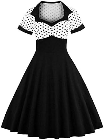 Nihsatin Womens Vintage Polka Dot Retro Cocktail Prom Dresses 50's 60's Rockabilly Black