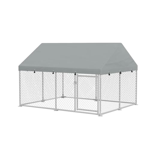 FIVMEN Outdoor Hundezwinger 250x200x165 cm Groß Hundekäfig Hundehütte Hundehaus Verzinkter Stahl mit Sonnenschutz Dach und Abschließbarer Tür Hundezaun Hundeauslauf Draußen