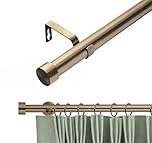 Lister Cartwright 28mm Antique Brass Adjustable Telescopic Extendable Metal Curtain Pole Set with Stopper Finial Voile Easy fit to Outdoor, Bedroom, Living Room (210-400 cm)