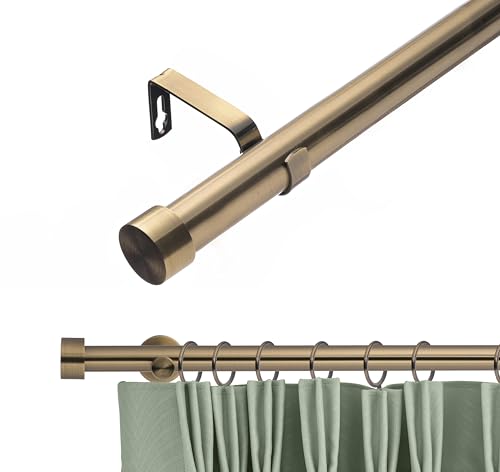 Lister Cartwright 28mm Antique Brass Adjustable Telescopic Extendable Metal Curtain Pole Set with Stopper Finial Voile Easy fit to Outdoor, Bedroom, Living Room (210-400 cm)