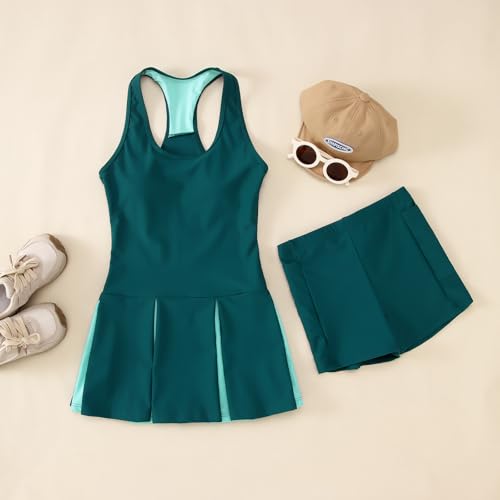 Image of IZYJOY Kids Girls Tennis Golf Dress Outfit Sleeveless Racerback Dresses with Shorts Pockets Sport Athletic 2 Piece Sets