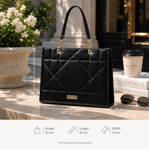 Image of Fargo Matrix Tote Bag for Women | Vegan Leather Handbag with 15-Inch Laptop Compartment, Smooth Zip | Stylish Office, College & Daily Use Tote | Made in India