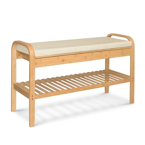AD.CON Bambus Schuhregal, Schuhregal aus Bambus mit Sitzbank, Schuhbank mit...