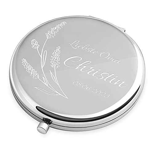 Personalisiertes Herz-Taschenspiegelchen Mit Lasergravur – Wähle Deinen Text! (60x55mm)