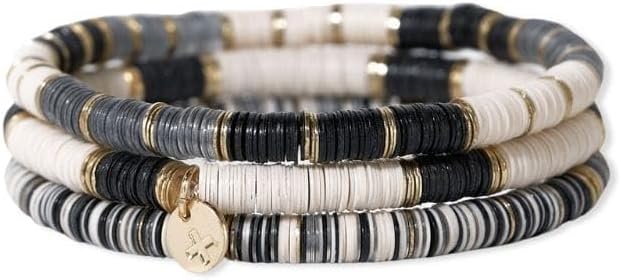 INK + ALLOY Boho Stackable Bracelets for Women, Grace Sequin Stretch Stacking Bracelet with Circle Charm, Handmade Jewelry for the Modern Bohemian