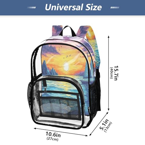 Sea Sunset Clear Backpack - Stadium Approved Large 15.7-inch Waterproof Transparent Bag for Sports, Concerts, Work, Travel#4334