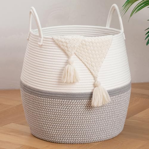 OIAHOMY 60L Blanket Basket with Handle, Storage Basket for Living