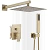 Homevacious brushed gold shower system 10 inch rainfall shower head with handheld sprayer wall mounted bathroom luxury rain mixer shower complete combo set rough in valve body trim included  urban country home decor