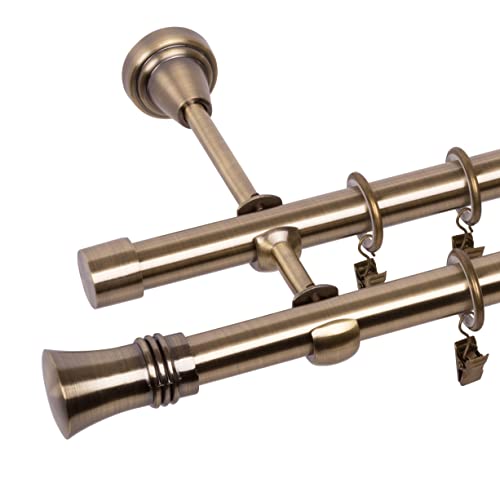 RENA Gardinenstange Vorhangstange 2-läufig - 19 mm - aus Metall - Lautlose Rollen - Komplettset - Antik Gold 240cm |Prince
