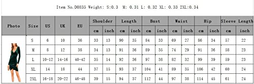 Easyoyo Vestido feminino elegante de veludo, manga comprida, gola V, franzido, colado ao corpo, para