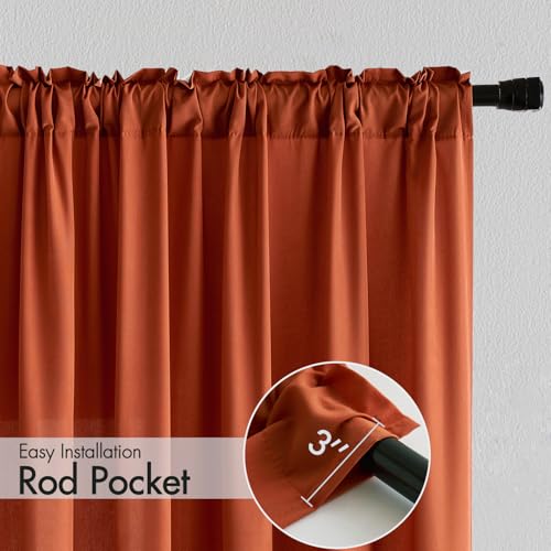 Image of MIULEE Burnt Orange Fall Semi Sheer Privacy Curtains 2 Panels 52W x 45L | Semi sheer privacy, non-see-through, light filtering, fits kitchen, bathroom, bedroom