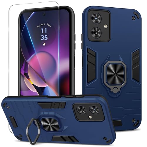 Btstring Case for Motorola Moto G54 and Screen Protector Tempered Glass Shockproof Tough Armour Phone Case Heavy Duty Personalised Case with Stand Blue