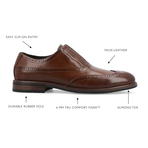 Image of Vance Mens Nikola Slip-on Oxford Textured Tru Comfort Foam Block Heel Almond Toe Business Dress Shoe