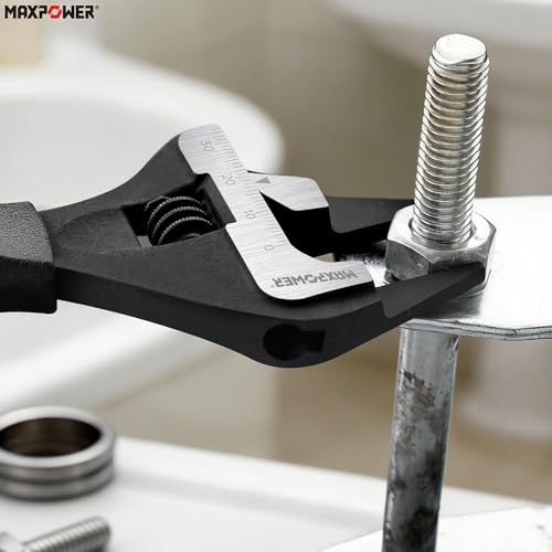 Image of MAXPOWER 6-inch Slim Jaw Adjustable Wrench, Extra Thin Jaw Wide Opening Wrench, Dual Scale with Metric and SAE, Soft Grip Handle