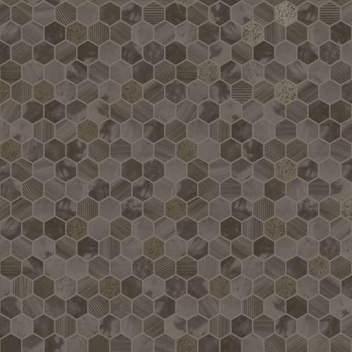 Image of Holden Talara Tiles Hexara Vinyl Hexagonal Design Honeycomb Mosaic Style Pattern Wallpaper with Metallic Finish Ideal for Kitchens Bathrooms Feature Walls Living Rooms Bronze (89402)