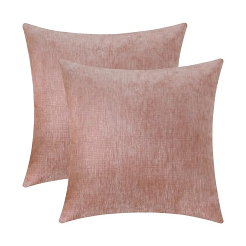 Jeneoo Blush Pink Decorative Throw Pillow Covers Soft Chenille Comfy Square Couch Cushion Cases for Living Room Sofa Decor (Set of 2, 18 x 18 Inches)