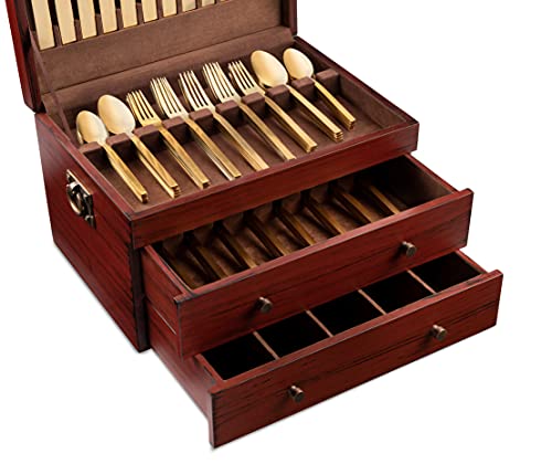 Royalty Art Fine Silverware Storage Box With Pull Out Drawer, 15” X 11”, Large Kitchen Counter Organizer For Flatware And Utensils, Decorative Home Decor #TOP3