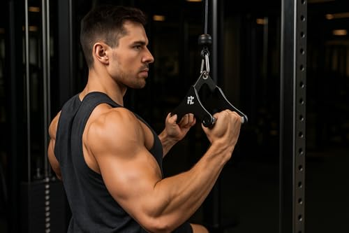Image of Double D Row Handle Cable Attachment, Aluminium Construction, Ergonomic Non-Slip Grip for Weight Training