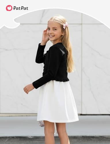 Image of PATPAT Girls Cardigan Bolero Size 4-12 Years Kids Knit Long Sleeve Ruffle Open Front Button Cover Up Cropped Tops for Girls
