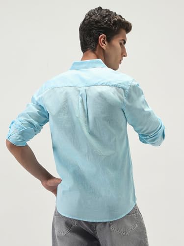 Image of Urbano Fashion Men's Cotton Full Sleeve Regular Fit Casual Solid Slub Shirt with Spread Collar