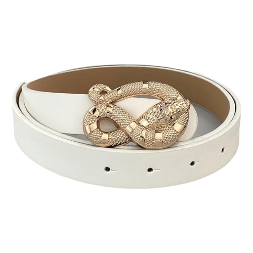 Fashion Leather Belts for Women with Snake Buckle Belt Designer Classic Belts for Jeans Pants Dresses (White, Fits waist size for 32