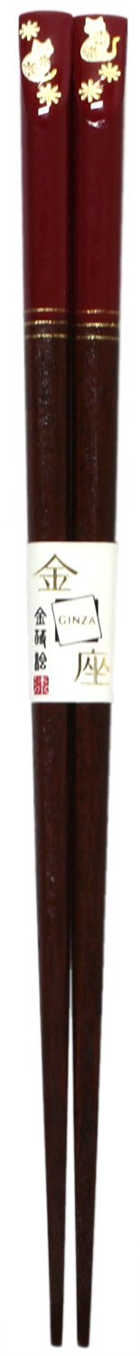 Kinza Fuku Neko Lacquer Chopsticks, Red