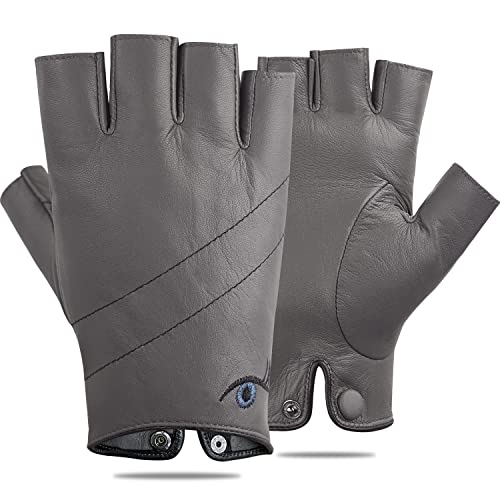 FIORETTO Womens Sexy Fingerless Leather Gloves Half Finger Driving Motorcycle Unlined Ladies Leather Gloves Gray Large FIORETTO Womens Sexy Fingerless Leather Gloves Half Finger Driving Motorcycle Unlined Ladies Leather Gloves Gray Large