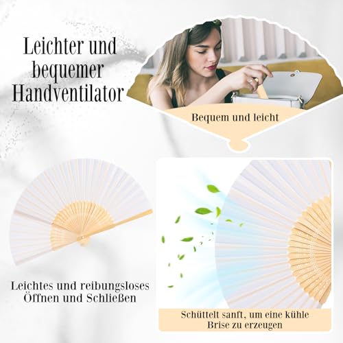 Faburo 4 Stück Fächer Set, Fächer Hochzeit Fächer Weiß, Handfächer Klein für Hochzeitsdeko Sommer Party