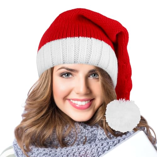 JOFONY Weihnachtsmütze Rot, Gestrickte Weihnachtsmann Mütze,...