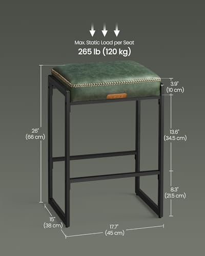 Image of VASAGLE EKHO Collection - Bar Stools Set of 4, Counter Height Bar Stools, Synthetic Leather with Stitching, Mid-Century Modern Counter Stools, 26-Inch Tall, Kichen Home Bar Dining Room, Forest Green