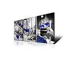 Kitchen Canvas Art Blue Wine Rose Artwork for Home Walls Black and White With Blue Wine Painting Printed Rose Art Dining Room Decor Blue Kitchen Pictures Wall Decor Stretched 12x16inchx3Wine Decor