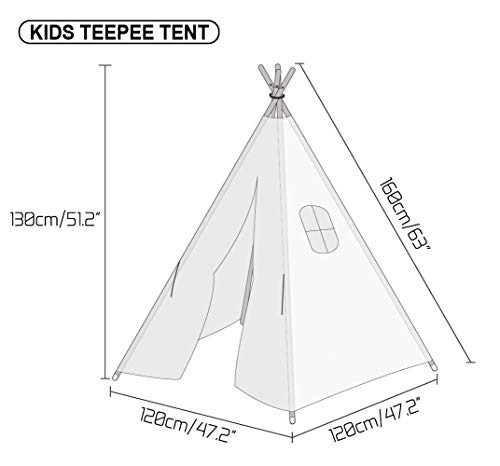 LUVODI Kids Tipi Speeltent Kinderen Indische Wigwam Speelhuis Lijn Canvas Draagbare Indoor Outdoor Tipi Speelhuis met Venster (Wit) - Afbeelding 3