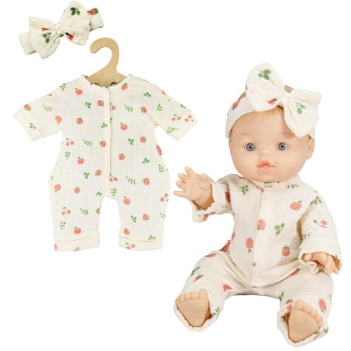 Heless 2681 - Combinaison en Mousseline pour poupée « Freche Früchtchen » avec Un Joli Bandeau, 100% Coton Bio, Taille 35-45 cm