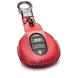 Vitodeco Genuine Leather Smart Key Fob Case Cover Compatible with Mini Cooper, Clubman, Hardtop, Convertible, Countryman 2014 - 2024 (3 or 4 Buttons, Red)