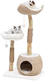 KULAMOON Cat Tree Tower for Indoor Cats, Modern Real Wood Cat Condo with Scratching Post, Jumping Platforms, Hanging Toy Ball for Multi-Cat Households