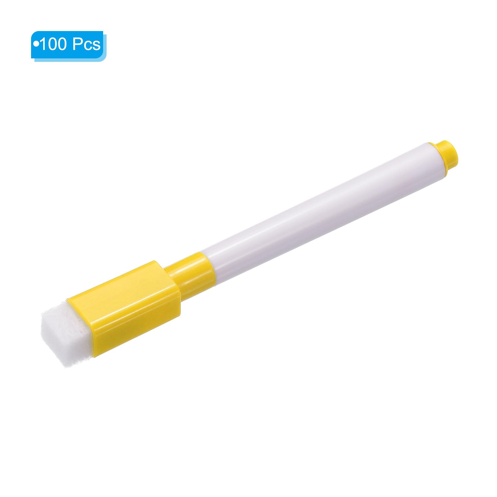 PATIKIL Rotuladores para Pizarra Blanca, Paquete de 100, Tinta Amarilla, Punta Fina, Baja Emisión de Olores, con Tapa Borradora para Oficina, Hogar, Aula, Varilla Blanca