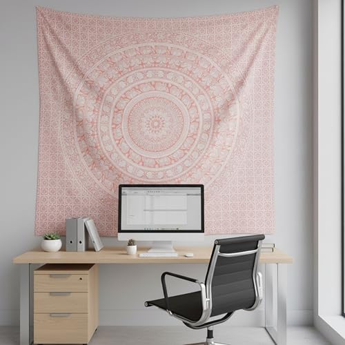 Image of Craft Trade 54x84 Inches Psychedelic Pink Cotton Mandala Ombre Wall Hanging Tapestry