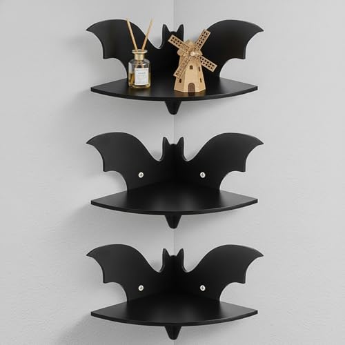 Acellegic 3 Pcs Bat Shelf Floating Wall Decor, 10 Inch
