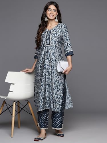 Image of Libas Women's Printed Silk Blend Straight Kurta With Palazzos